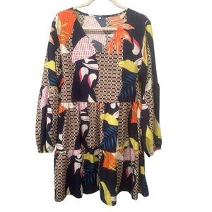 Boho Multicolor Geometric Long Sleeve Dress or Tunic Lightweight  Colorful Sz XL